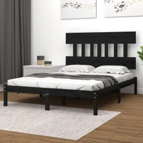 Black solid wood bed frame 140x190 cm by vidaXL, Beds and slatted bases - Ref: Foro24-3104722, Price: 158,07 €, Discount: %