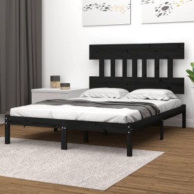 Estructura de cama de madera maciza negra 140x190 cm de vidaXL, Camas y somieres - Ref: Foro24-3104722, Precio: 160,06 €, Des...