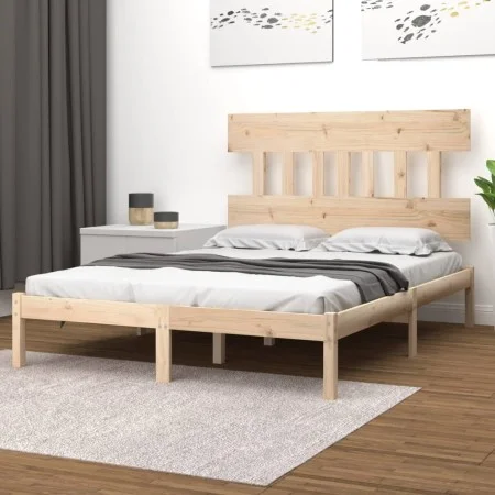 Solid wood double bed frame 135x190 cm by vidaXL, Beds and slatted bases - Ref: Foro24-3104713, Price: 128,11 €, Discount: %