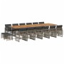 Set comedor de jardín 17 pzas y cojines ratán sintético gris
