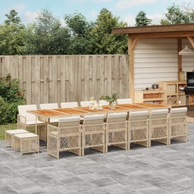 Set comedor de jardín 17 pzas con cojines ratán sintético beige
