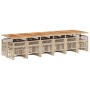 Set comedor de jardín 17 pzas con cojines ratán sintético beige