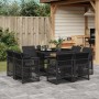 Set de comedor de jardín 9 pzas y cojines ratán sintético negro