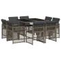 Set comedor jardín 9 pzas y cojines ratán sintético gris