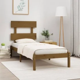 Estructura de cama madera maciza marrón miel 100x200 cm de vidaXL, Camas y somieres - Ref: Foro24-3104666, Precio: 96,90 €, D...
