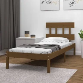 Estructura de cama madera maciza marrón miel 100x200 cm de vidaXL, Camas y somieres - Ref: Foro24-3104731, Precio: 98,52 €, D...