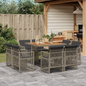 Set comedor jardín 9 pzas y cojines ratán sintético gris