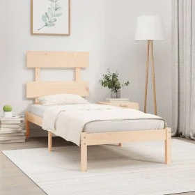 Solid pine wood bed frame 90x200 cm by vidaXL, Beds and slatted bases - Ref: Foro24-3104658, Price: 77,22 €, Discount: %