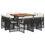 Set de comedor de jardín 9 pzas y cojines ratán sintético negro