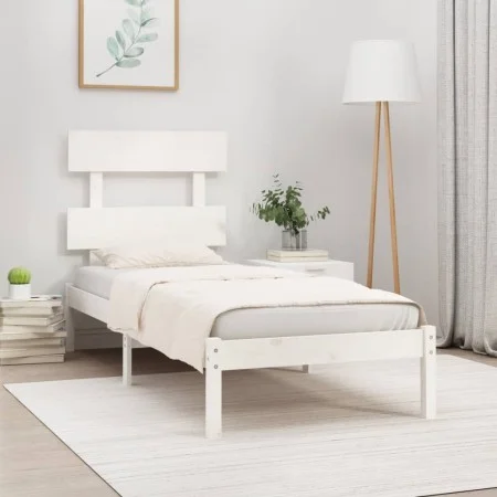 Estructura de cama madera maciza de pino blanca 90x200 cm de vidaXL, Camas y somieres - Ref: Foro24-3104659, Precio: 88,98 €,...