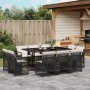 Set de comedor jardín 11 pzas con cojines ratán sintético negro