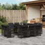 Set de comedor jardín 11 pzas con cojines ratán sintético negro