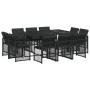 Set de comedor jardín 11 pzas con cojines ratán sintético negro