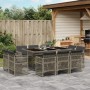 Set de comedor de jardín 11 pzas y cojines ratán sintético gris