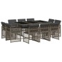 Set de comedor de jardín 11 pzas y cojines ratán sintético gris