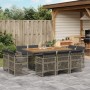 Set de comedor de jardín 11 pzas y cojines ratán sintético gris