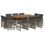 Set de comedor de jardín 11 pzas y cojines ratán sintético gris