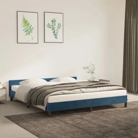 Dark blue velvet bed frame with headboard 180x200 cm by vidaXL, Beds and slatted bases - Ref: Foro24-347589, Price: 130,06 €,...