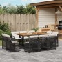 Set de comedor jardín 11 pzas con cojines ratán sintético negro