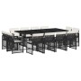 Set comedor de jardín con cojines 13 pzas ratán sintético negro