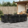 Set comedor de jardín con cojines 13 pzas ratán sintético negro