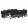 Set comedor de jardín con cojines 13 pzas ratán sintético negro