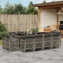 Set comedor de jardín con cojines 13 pzas ratán sintético gris