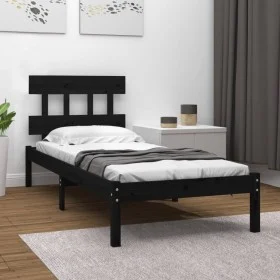 Black solid wood bed frame 100x200 cm by vidaXL, Beds and slatted bases - Ref: Foro24-3104732, Price: 117,71 €, Discount: %