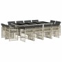 Set comedor jardín y cojines 13 pzas ratán sintético gris claro