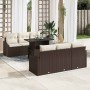Conjunto de sofá de jardín con cojín 7 pcs Marrón y crema