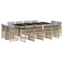 Set comedor de jardín con cojines 13 pzas ratán sintético beige