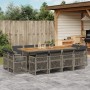 Set comedor de jardín con cojines 13 pzas ratán sintético gris