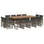 Set comedor de jardín con cojines 13 pzas ratán sintético gris