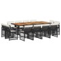 Set comedor de jardín con cojines 13 pzas ratán sintético negro