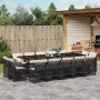 Set comedor de jardín con cojines 15 pzas ratán sintético negro
