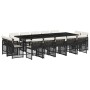 Set comedor de jardín con cojines 15 pzas ratán sintético negro