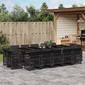 Set comedor de jardín con cojines 15 pzas ratán sintético negro