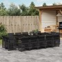 Set comedor de jardín con cojines 15 pzas ratán sintético negro