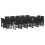 Set comedor de jardín con cojines 15 pzas ratán sintético negro