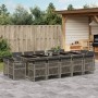 Set comedor de jardín con cojines 15 pzas ratán sintético gris