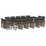 Set comedor de jardín con cojines 15 pzas ratán sintético gris