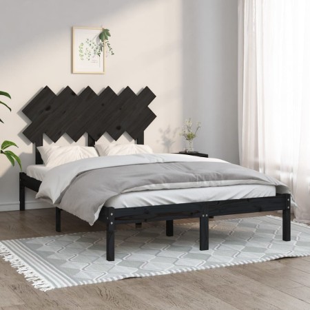 Estructura cama doble pequeña madera maciza negro 120x190 cm