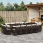 Set comedor de jardín y cojines 15 pzas ratán sintético marrón