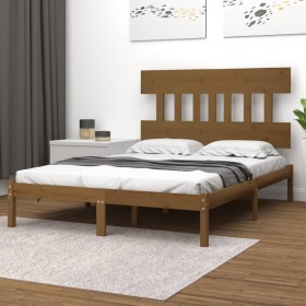 Estructura de cama madera maciza marrón miel 140x1