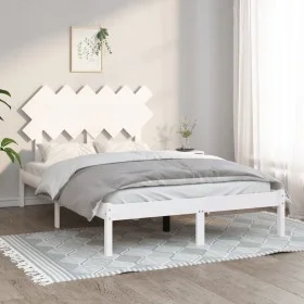 White solid wood double bed frame 135x190 cm by vidaXL, Beds and slatted bases - Ref: Foro24-3104844, Price: 128,10 €, Discou...