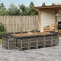 Set comedor de jardín con cojines 15 pzas ratán sintético gris