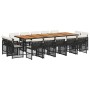 Set comedor de jardín con cojines 15 pzas ratán sintético negro