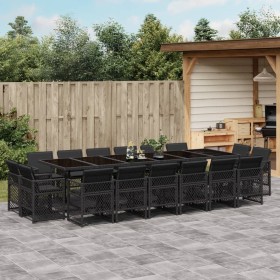 Set de muebles jardín 17 pzas con cojines ratán sintético negro