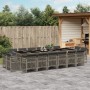 Set comedor de jardín 17 pzas y cojines ratán sintético gris