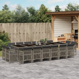 Set comedor de jardín 17 pzas y cojines ratán sintético gris